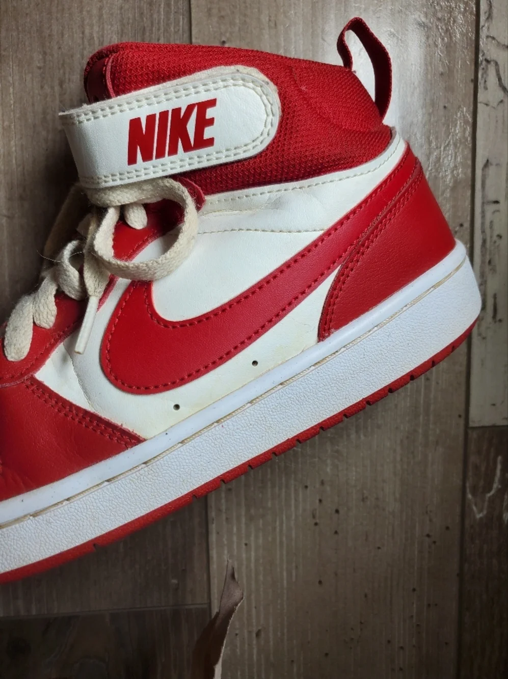 Nike Kids' Court Borough Mid 2 Red and White High-Top Sneakers Size 5Y Boy